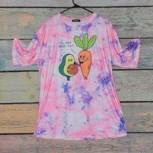 Oversized Tie-Dye Nightshirt Graphic Tee Avocado Carrot You are Good Fat XL Gown